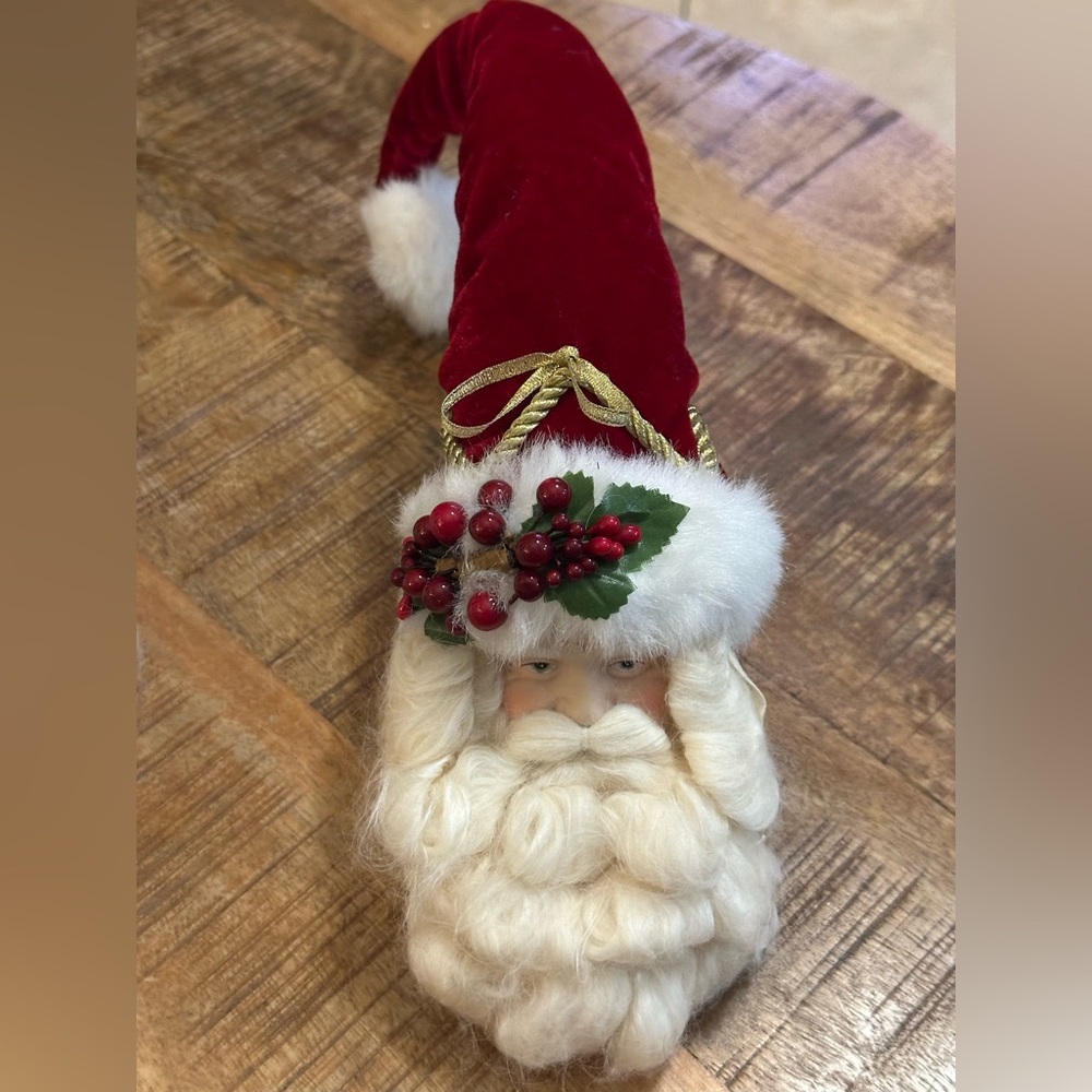 Santa Porcelain Head 15” Christmas Tree Ornament or Tabletop Decor Vintage